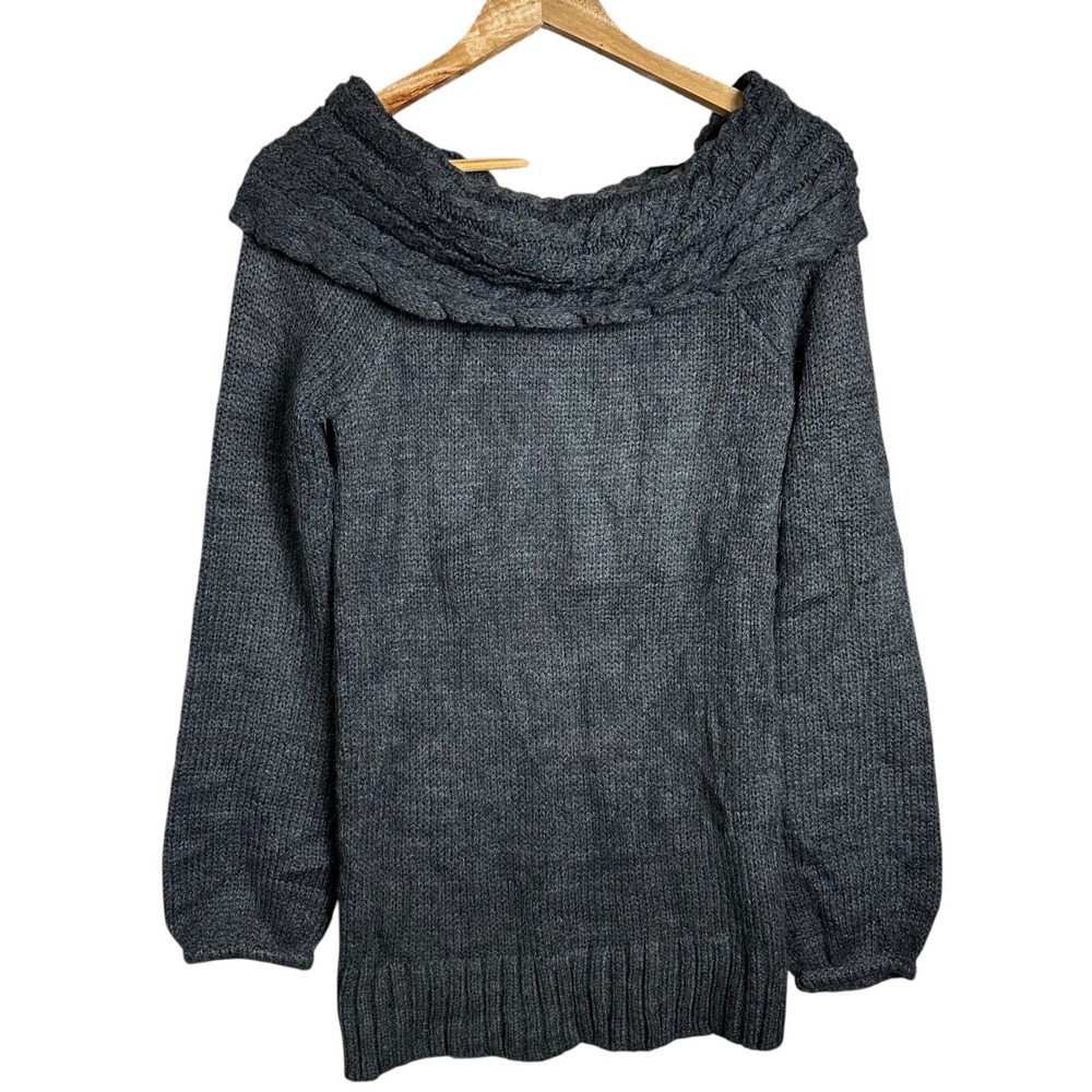 Bebe Charcoal cowl Gray Off Shoulder Chunky Knit Sweater y2k Grunge cozy vintage